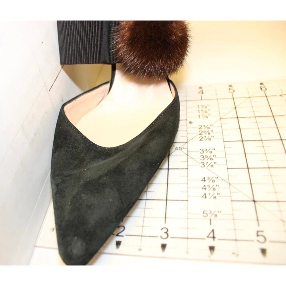 Jet-Set Paris Womens 8 38 Fur Pom Pom Suede Pointed Pumps Shoes Heels - Picture 12 of 16
